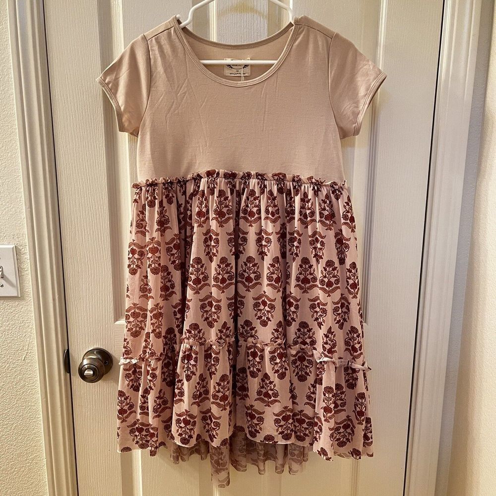 Joyfolie Mia Joy Lorelei Dress in Ecru Block Print Girls Size 14 NWT